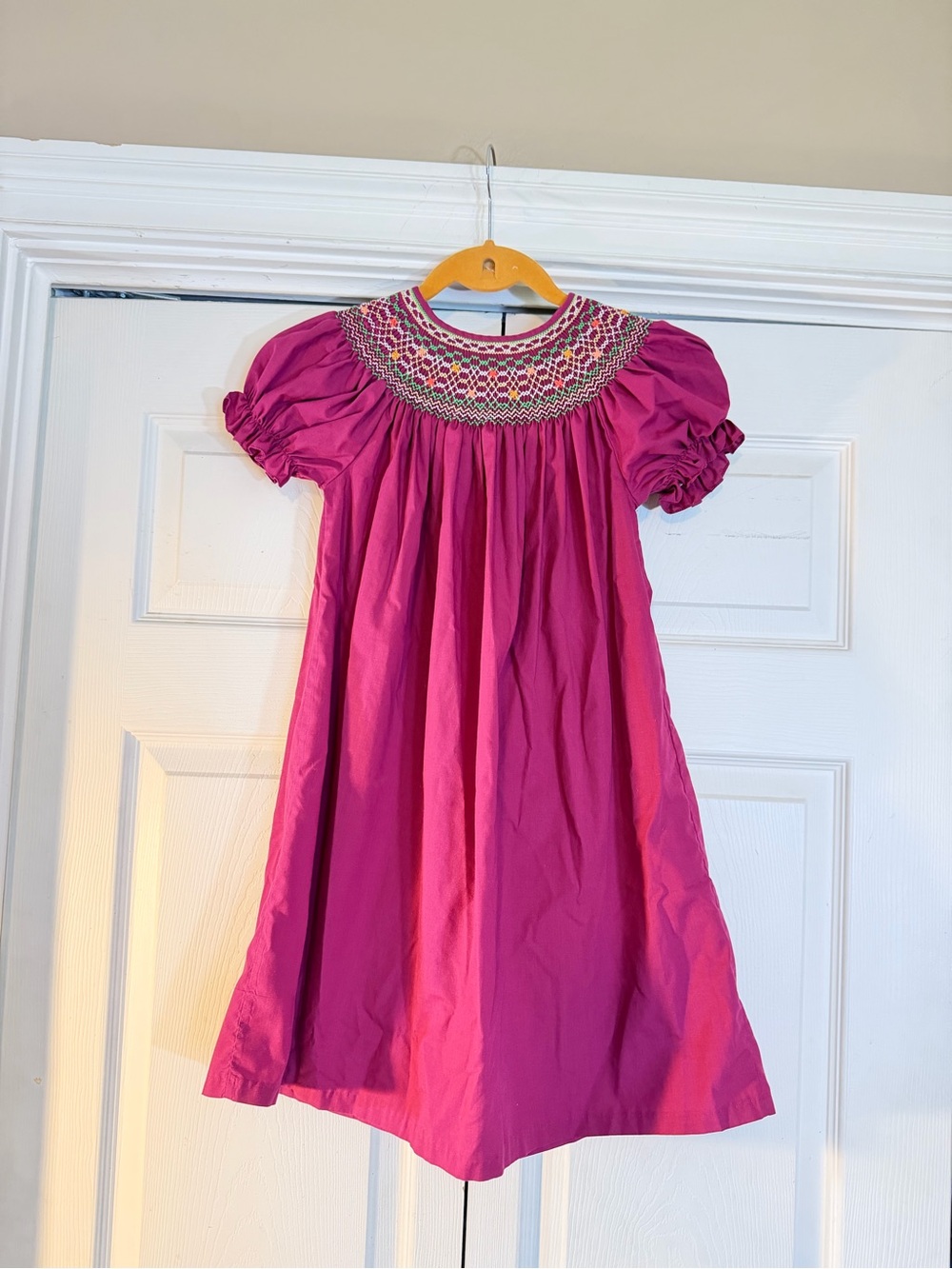 Rosalina Collections Girls 3T Bishop Dress Floral Smocked Embroidered Burgundy